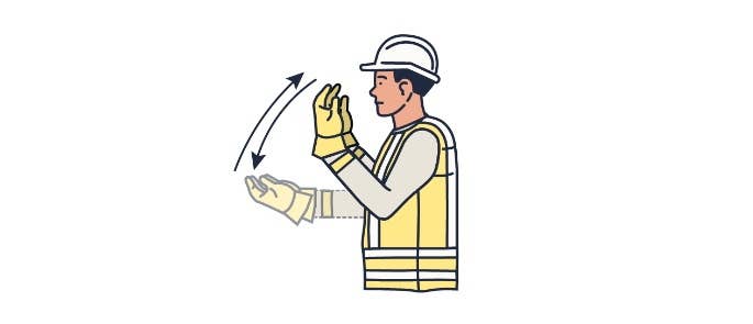 The banksman hand signal move towards banksman move forwards