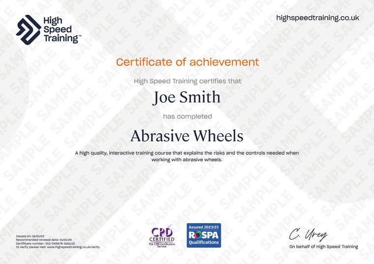 Sample Abrasive Wheels Certificate