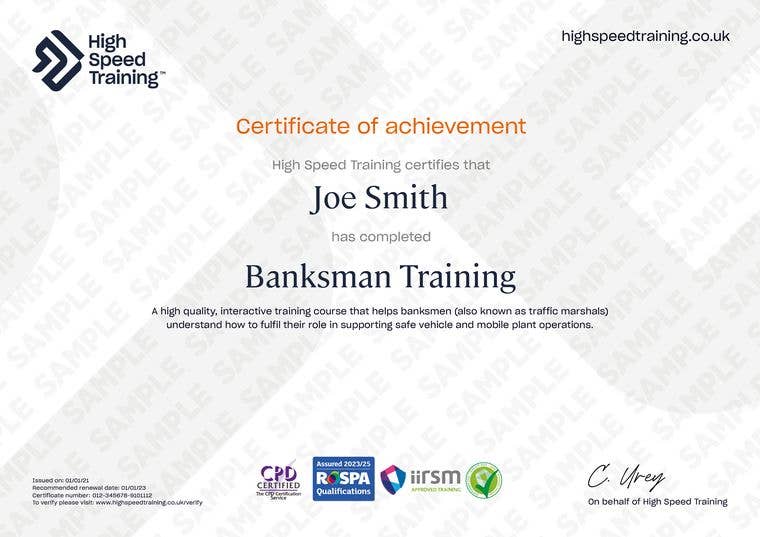 Sample Banksman Training Certificate