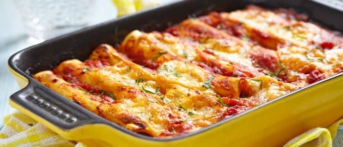 Home-cooked Cannelloni Pasta Dish in Ceramic Dish 