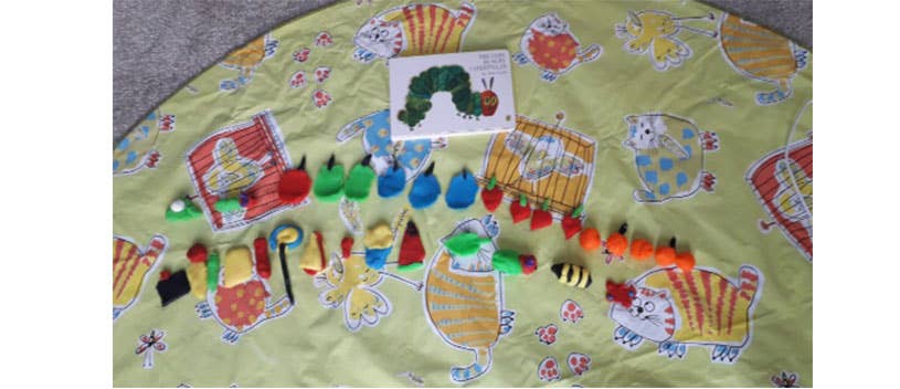 Creative use of play-doh to make a caterpillar