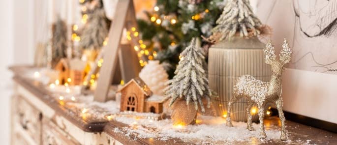 Christmas decorations on a sideboard