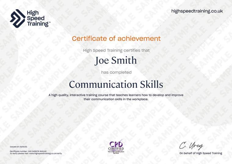 Sample Communication Skills Certificate