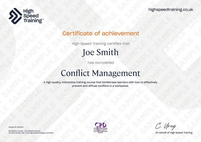 Sample Conflict Management Certificate