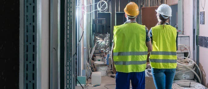 Two construction workers on a work placement