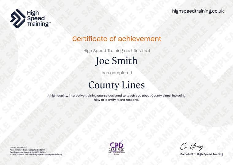 Sample County Lines Certificate