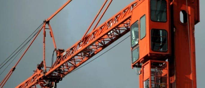 a red overhead crane