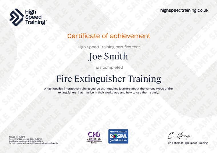 Sample Fire Extinguisher Training Certificate