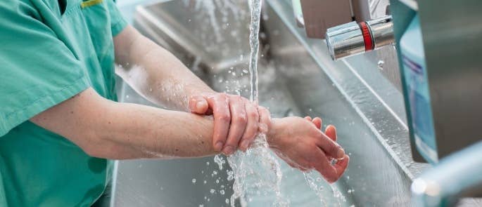 Healthcare workers washing their hands