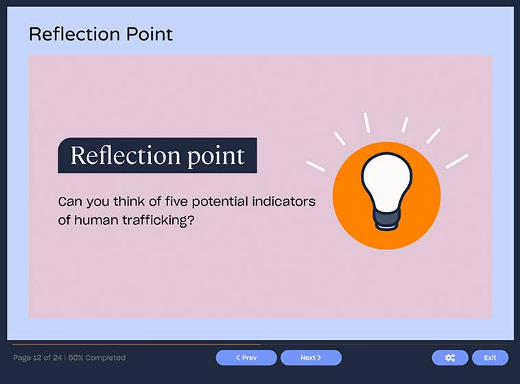 Course screenshot showing a reflection point