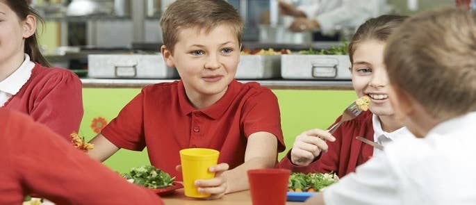 School children in a food hall