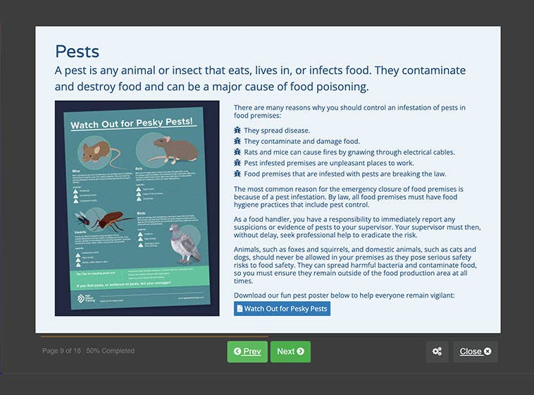 Course screenshot showing pests