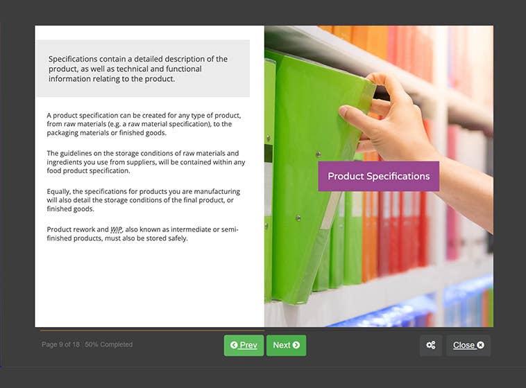 Course screenshot show product specifications