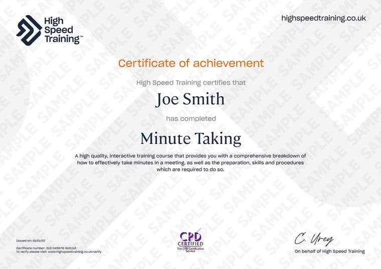 Sample Minute Taking Certificate