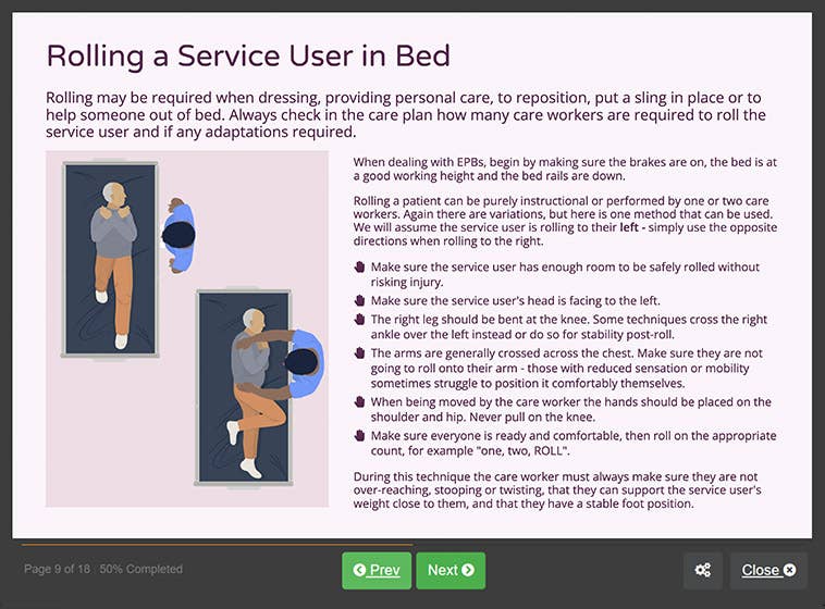 Course screenshot describing turning aids