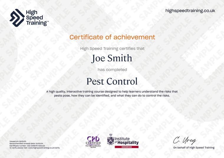 Pest Control - Example Certificate