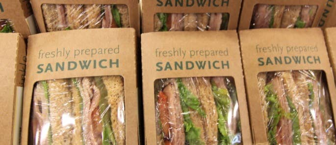 Freshly made sandwiches in a grab and go counter