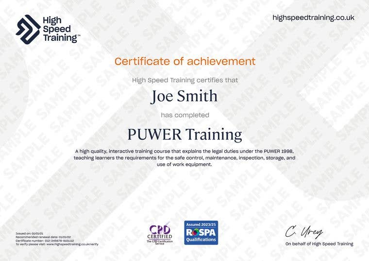 PUWER certificate