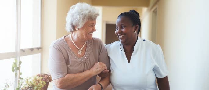 Residential care worker and elderly lady