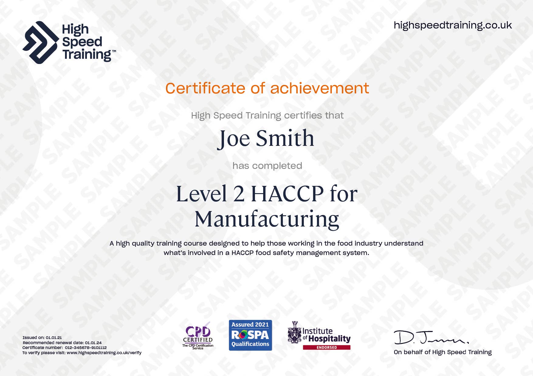 Level 2 HACCP for Manufacturing