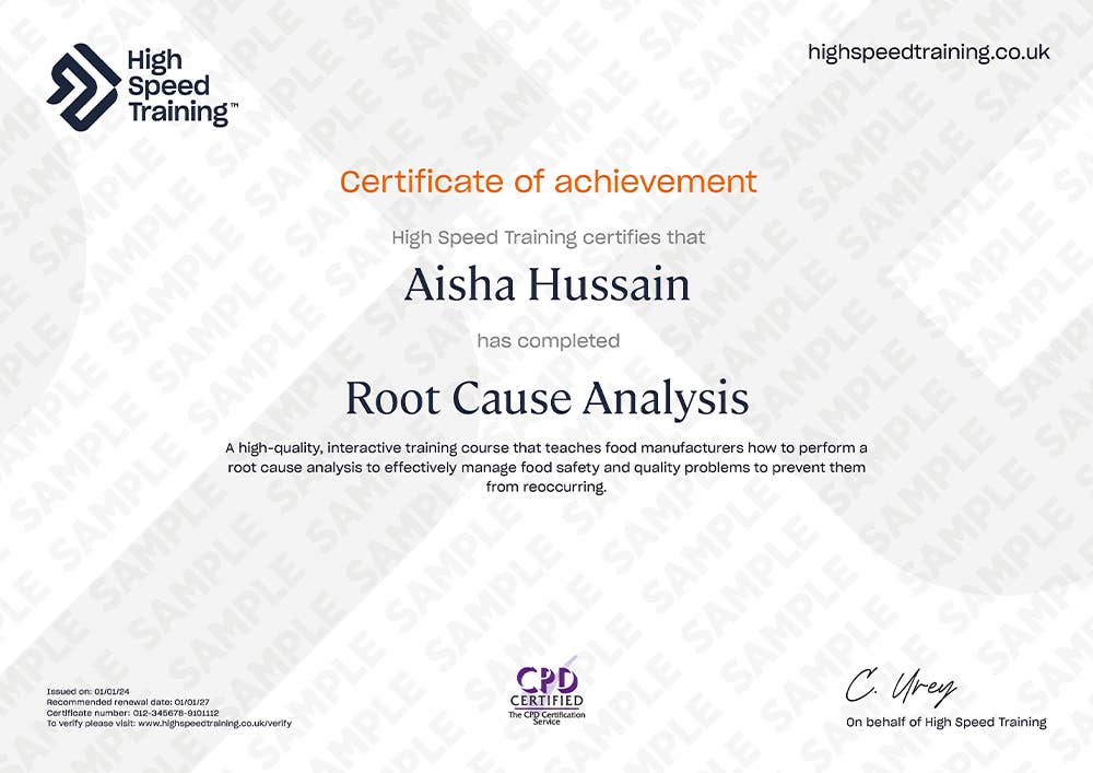 Sample Root Cause Analysis Certificate