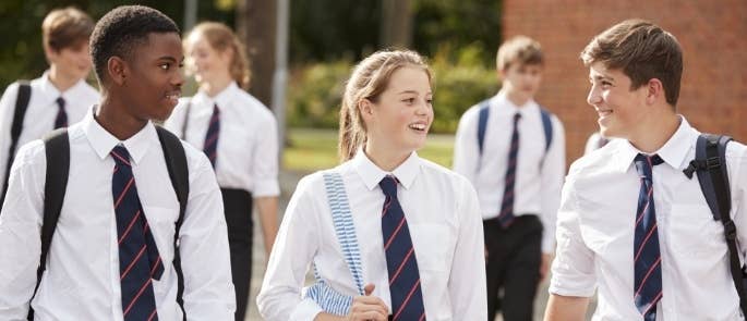 School children outside talking