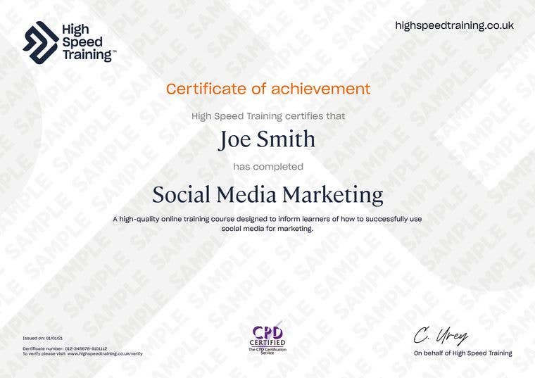 Social Media Marketing - Example Certificate