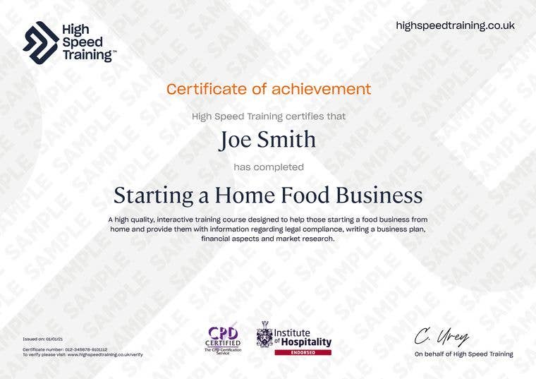 Sample Starting A Home Food Business Certificate