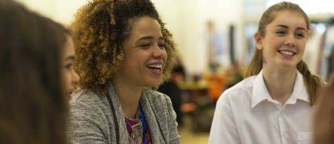 A teacher discussing British values with students