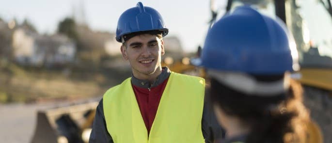 Two workers having a conversation