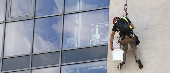 Window cleaner working at height